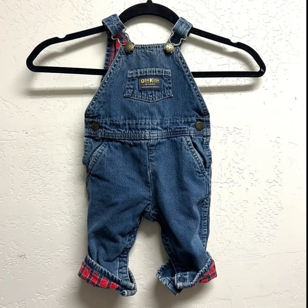 Vintage Osh Kosh B’gosh Toddler Baby Overalls Flannel Lined Vestbak Size 18 mo